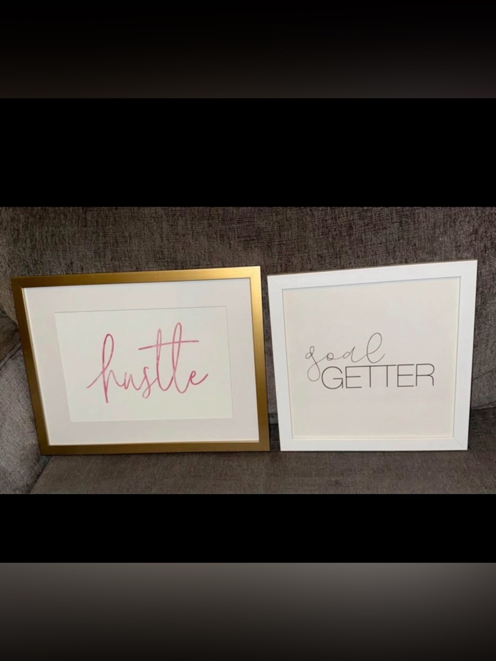 Lot of 2 Inspirational Office Picture Prints Hustle Goals White Gold Framed